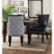 Iconic Home Taylor PU Leather Dining Chair Set of 2 Linen Button Tufted with Silver Nailhead Solid Birch Legs
